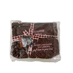 Boutique Travel Bag Set‎ When Life Gives You Lemons Novelty Print Brown Quilted
